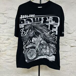 Vintage 90s y2k USA Thunder Tshirt Horse Motorcycle Lightning Biker Double Sided